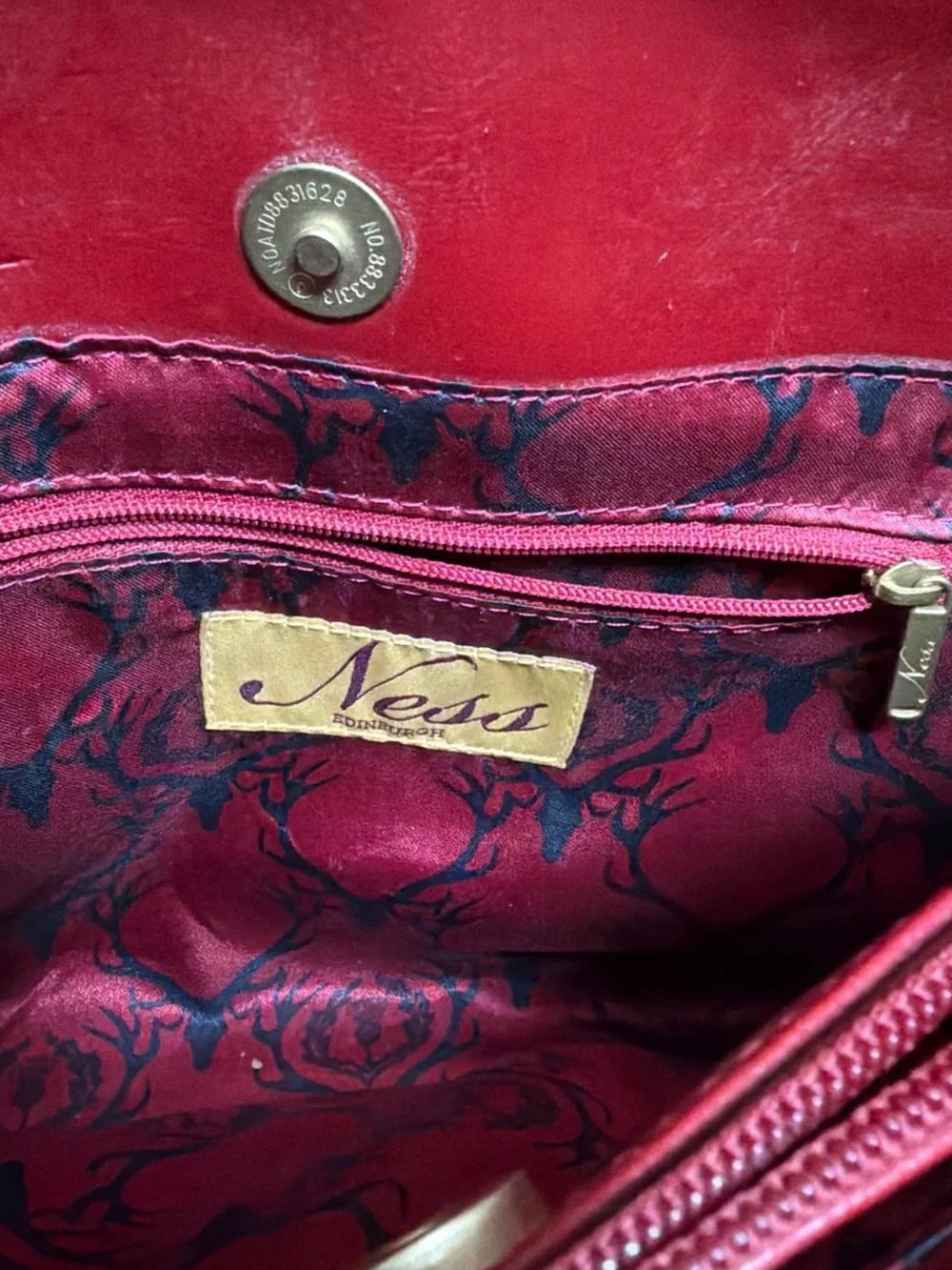 Plaid Tote with Red Leather Handles and Navy Body